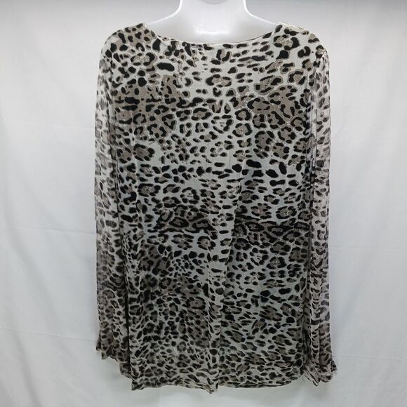 Wilde Cheetah Print Sheer Lined Scoop Neck Tunic/Blouse Long Bell Sleeve 3X VNTG - Picture 2 of 12